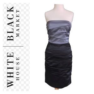 White House Black Market Gr/Black Strapless Dress